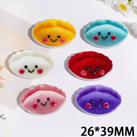 Cheerful Smiling Dumpling Character Design Acrylic Beads, 26*39MM, Multi-Color, Random Mix