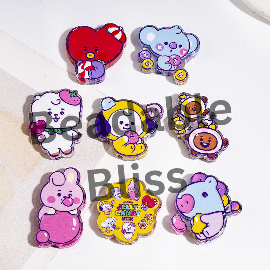 Cartoon Korea Boy Group Image in Candy Theme Acrylic Beads, Semi-Clear, Random Mix