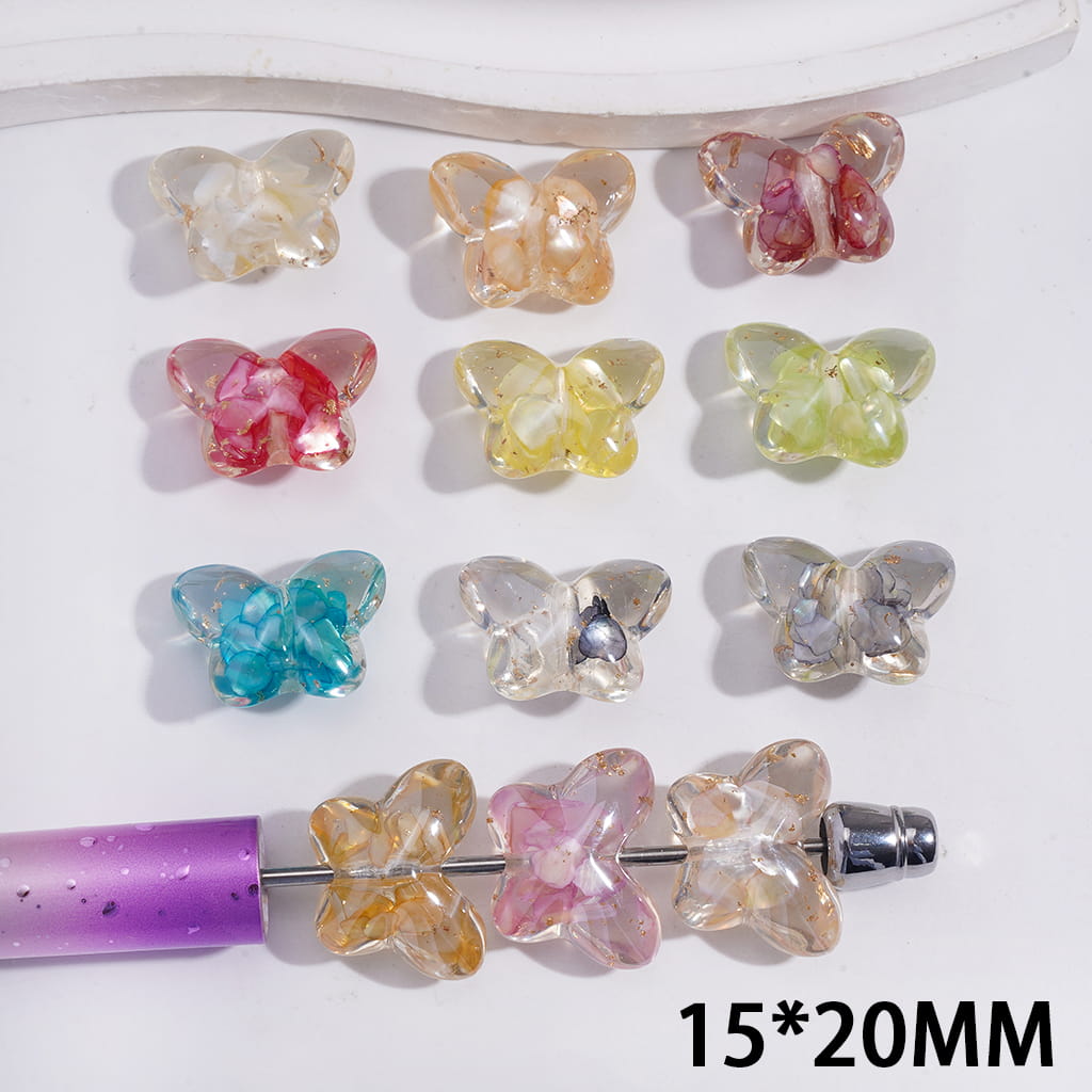 Broken Shell Flakes & Gold Foil Inside Butterfly Shape Acrylic Beads 15*20MM Random Mix