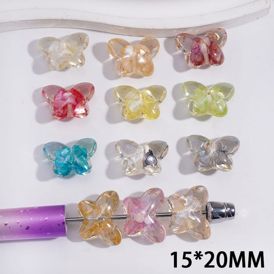 Broken Shell Flakes & Gold Foil Inside Butterfly Shape Acrylic Beads 15*20MM Random Mix