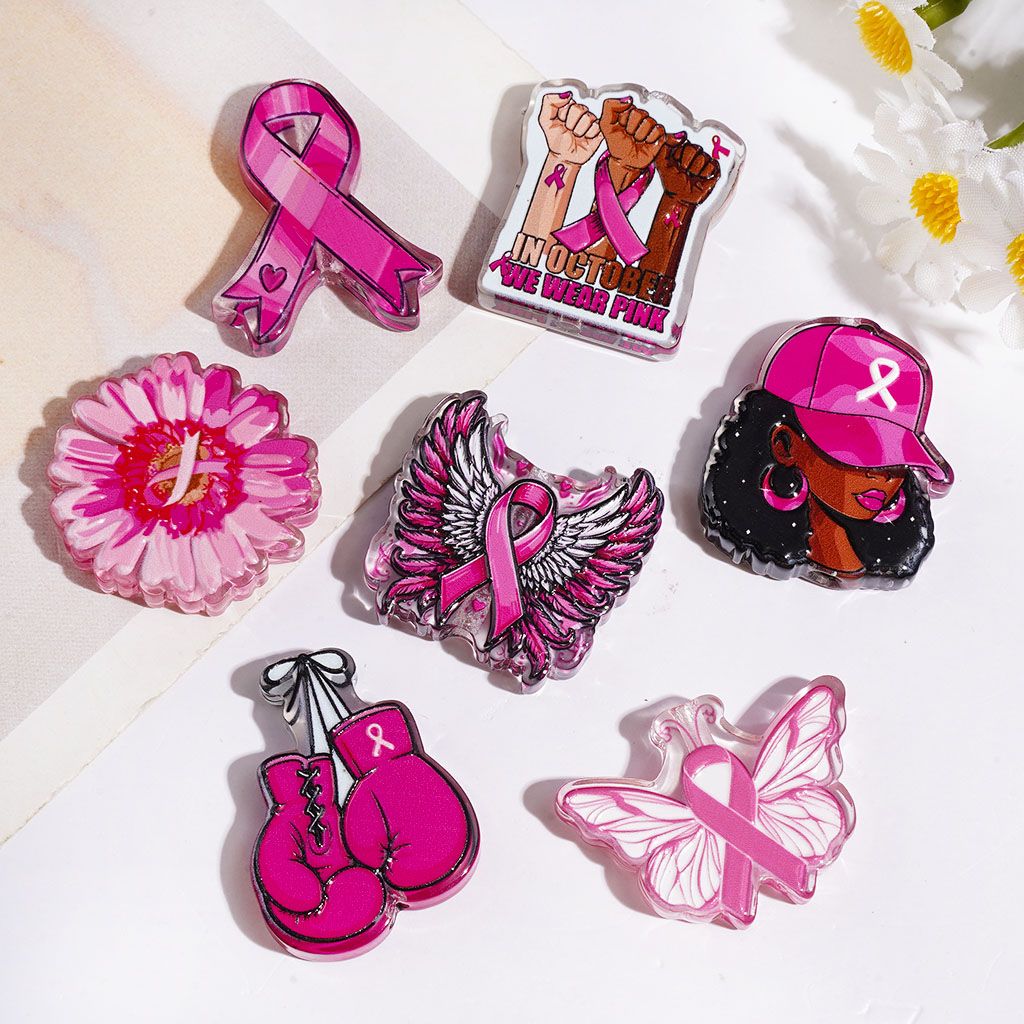 Ribbon Bowtie in Breast Cancer Theme Acrylic Beads, Rose Pink Series, Semi-Clear, Random Mix