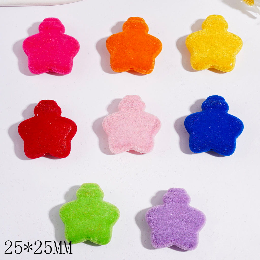 Star Wishing Bottle Acrylic Beads Flocked Fluffy Finish, 25*25MM, Multi-Color, Random Mix