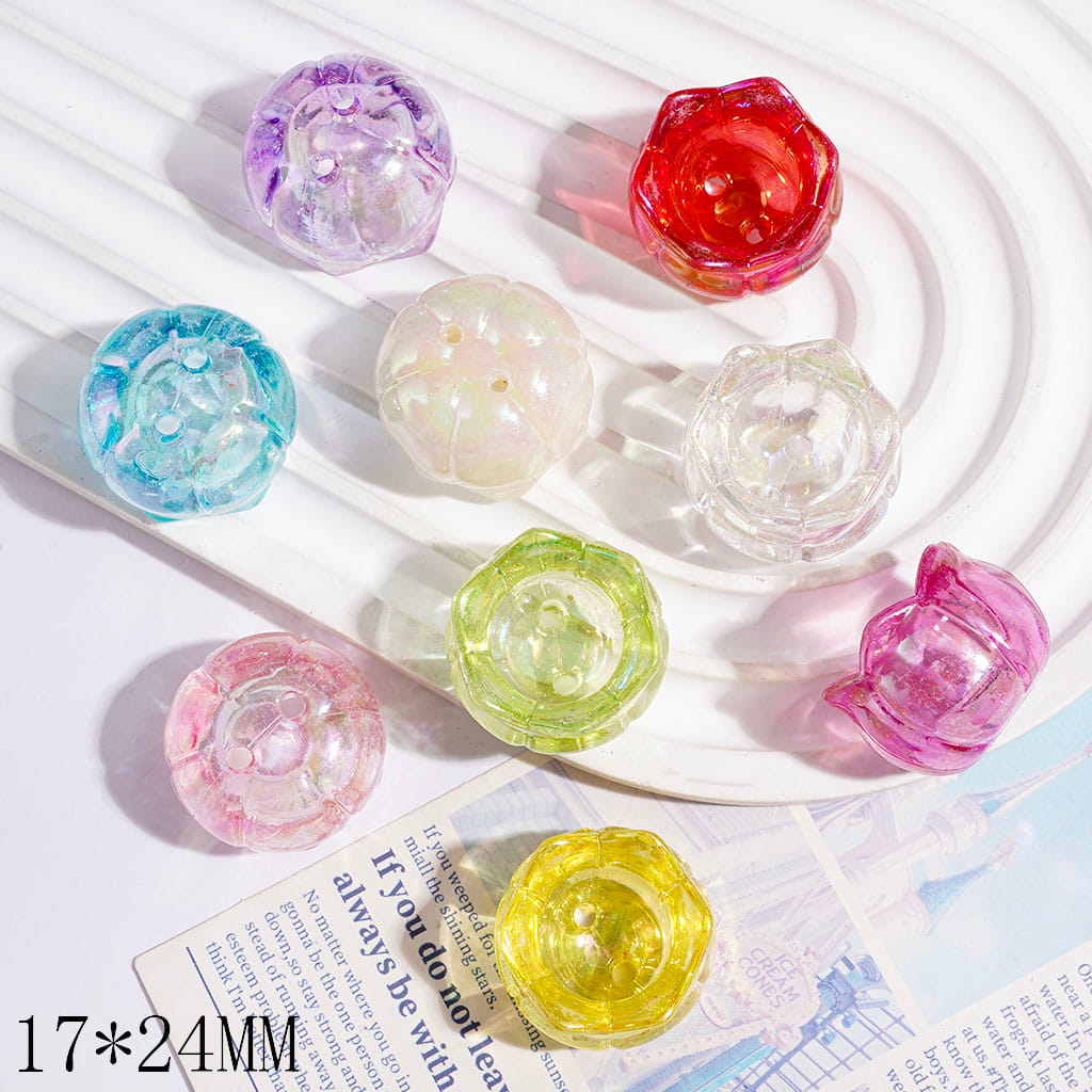 Acrylic Beads UV-Coated Clear Lily-of-the-Valley, Flower for DIY Bonsai Decoration Decoration & Jewelry Accessory, 17*24MM, Double Holes, Random Mix