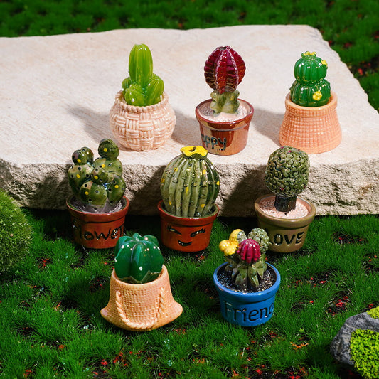 UV Coated Cute Vivid Cactus Pot Plant Series, Acrylic Beads Random Mix