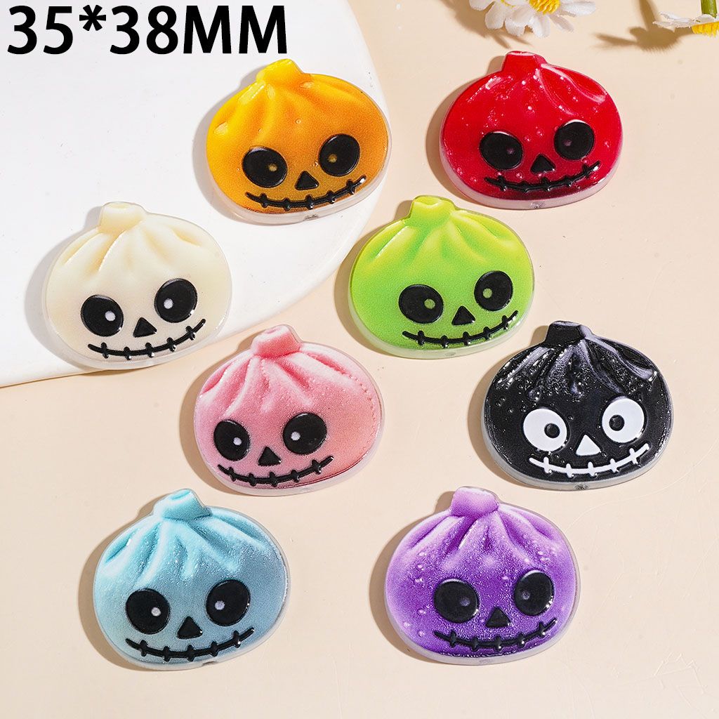 Dumpling with Evil Facial Expression Acrylic Beads, 35*38MM, Multi-Color, Random Mix