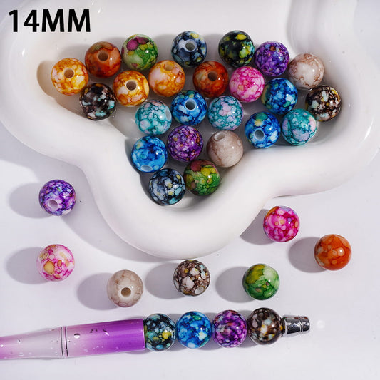 Colorful Splash-Ink Spots Round Acrylic Beads for Bracelets 14MM, Random Mix