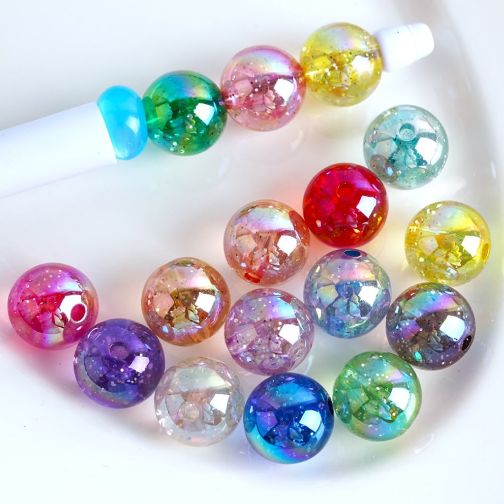 Round Colorful Glittery UV Coating Acrylic Beads, 16MM, Random Mix