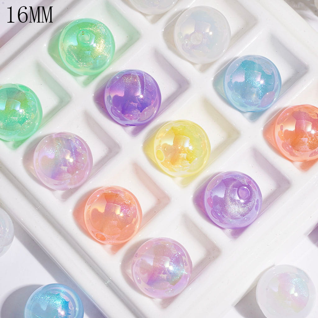 Jelly Colors Style Acrylic Beads, Round Beads with Glitter for DIY Necklaces & Bracelets, 16MM, Random Mix