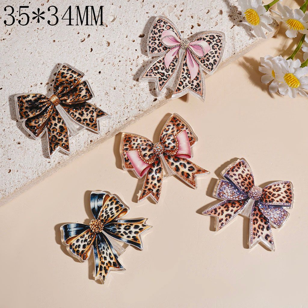 Leopard Printed Bowtie Acrylic Beads, Semi-Clear, 35*34MM Multi-Color Random Mix