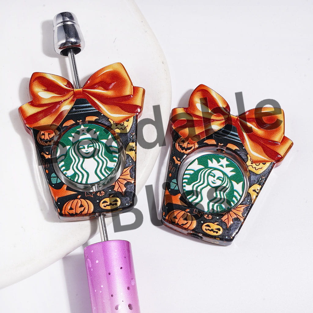 Halloween Theme Hollowed Cup with Bowtie and Tiny Coffee Piece Acrylic Beads, Semi-Clear (Please Read the Description)