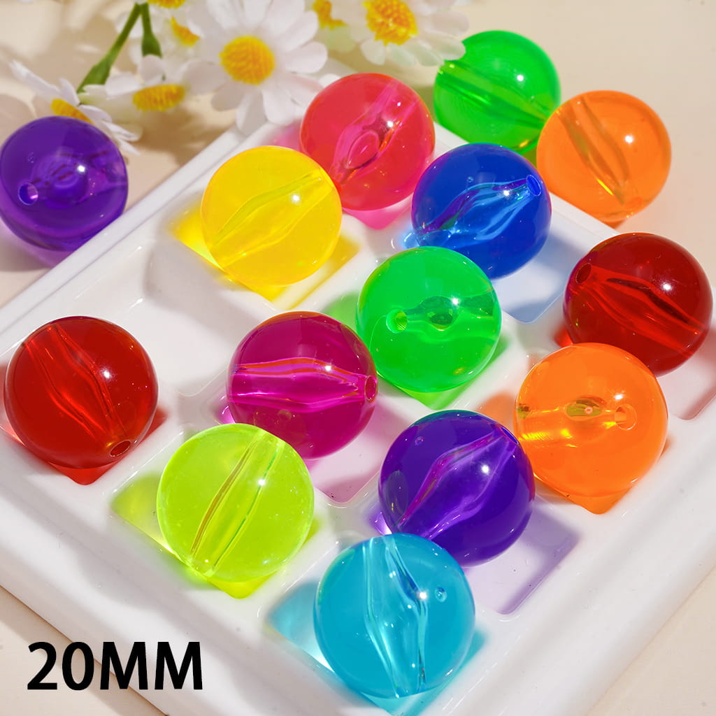 Clear Acrylic Beads for Bracelets Round in Candy Colors, 20MM, Random Mix