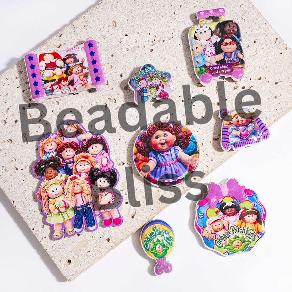 Acrylic Beads and Pendants Cabbage Baby Doll Series, Silver Edge Style, Random Mix