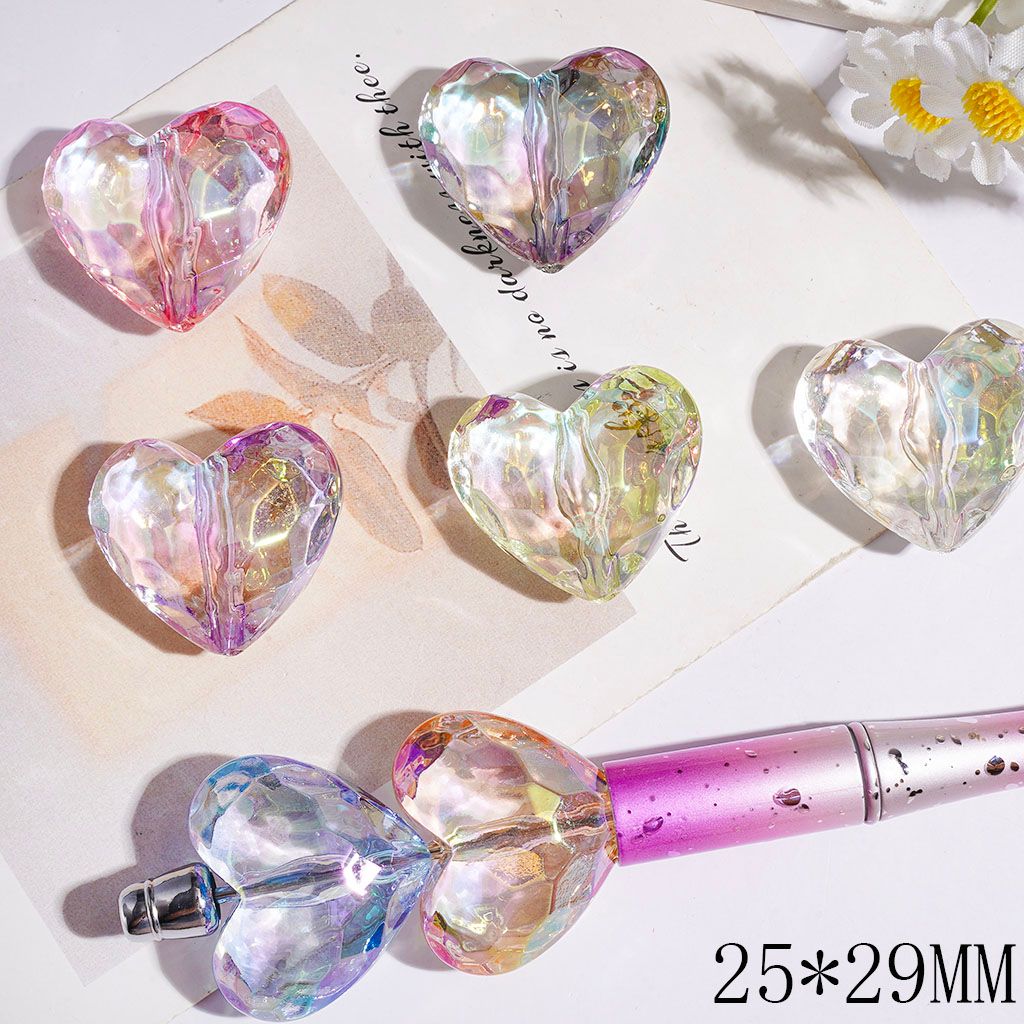 UV-Coated Adorable Heart Shaped Clear Acrylic Beads, 25*29MM Multi-Color Random Mix