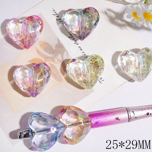 UV-Coated Adorable Heart Shaped Clear Acrylic Beads, 25*29MM Multi-Color Random Mix