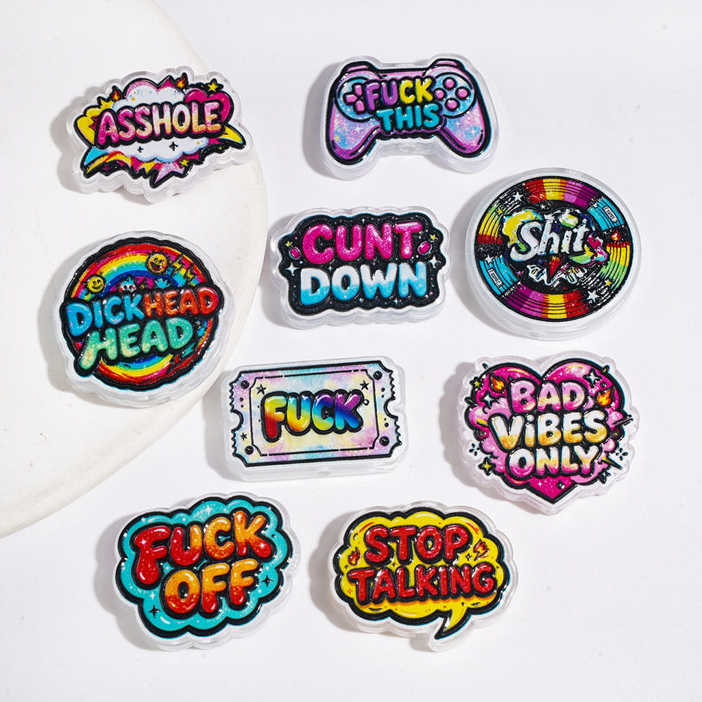 Playful Funny Quote & Humorous Text in Assorted Design Acrylic Beads, Random Mix