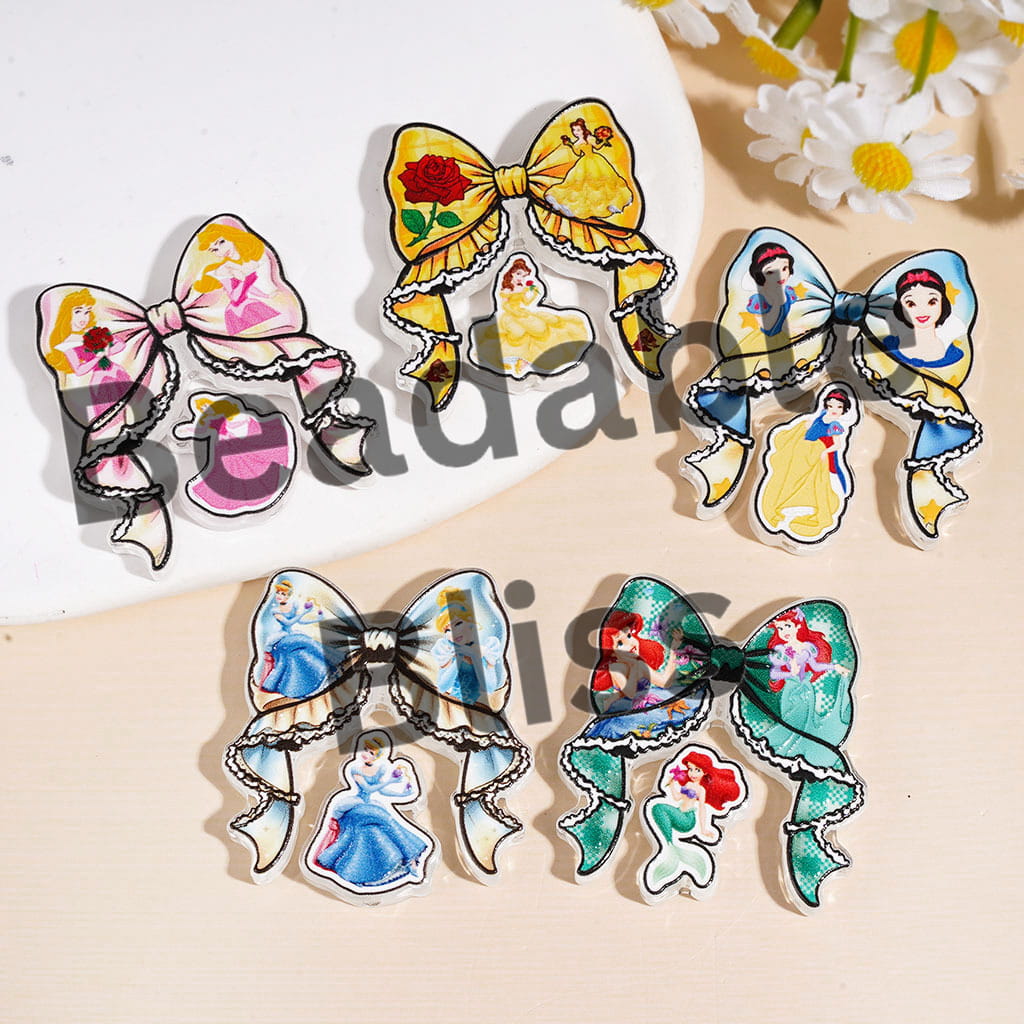 Classic Animation Beautiful Princess Character Series Acrylic Beads Bow and Decoration, Random Mix (Please Read Description)