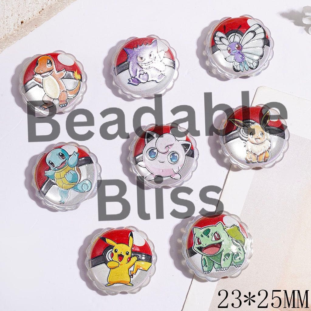 Small Monster Character Series Acrylic Beads, Wavy Edged Flat Round Shape, 23*25MM Random Mix