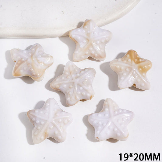 Soft Gradient Starfish Design Acrylic Beads in Light Khaki & White, 19*20MM, Random Mix