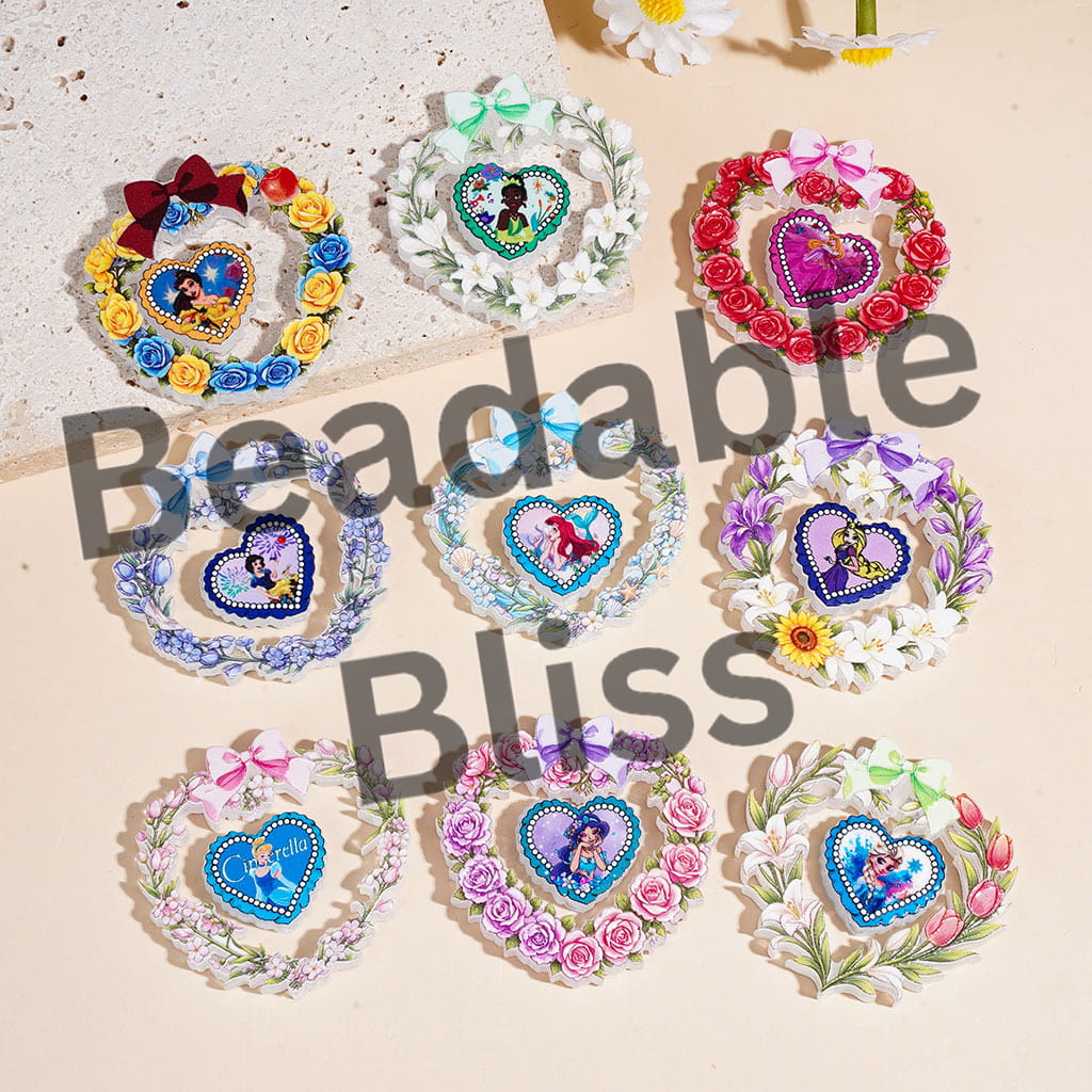Classic Animation Pretty Princess Character Series Acrylic Beads Hollowed Heart Frame and Decoration, Random Mix (Please Read Description)
