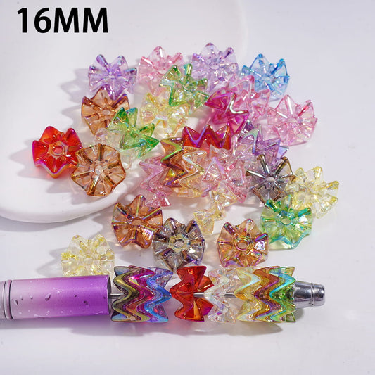 UV Coating Wavy Lotus Leaf Design in Jenga Style Clear Acrylic Beads 16MM Random Mix