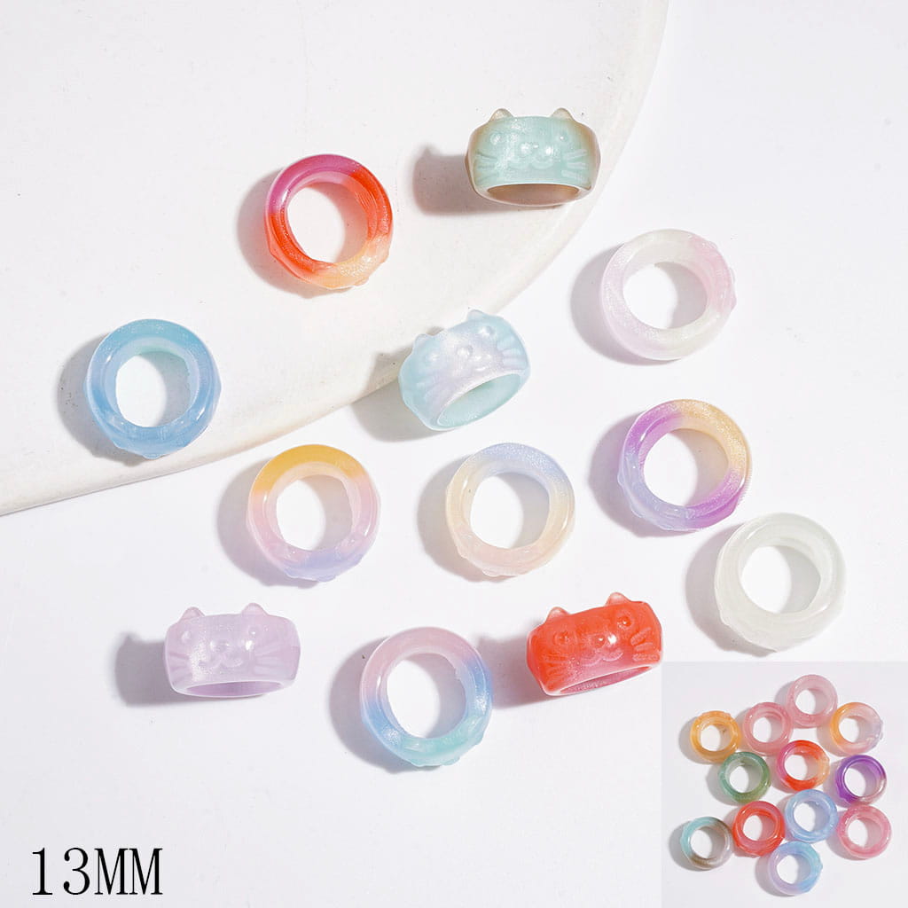 Acrylic Beads Color Changing Cat Face and Gradient, Big Hole Beads, 13MM Multi-Color Random Mix (The Diameter is Around 9MM)