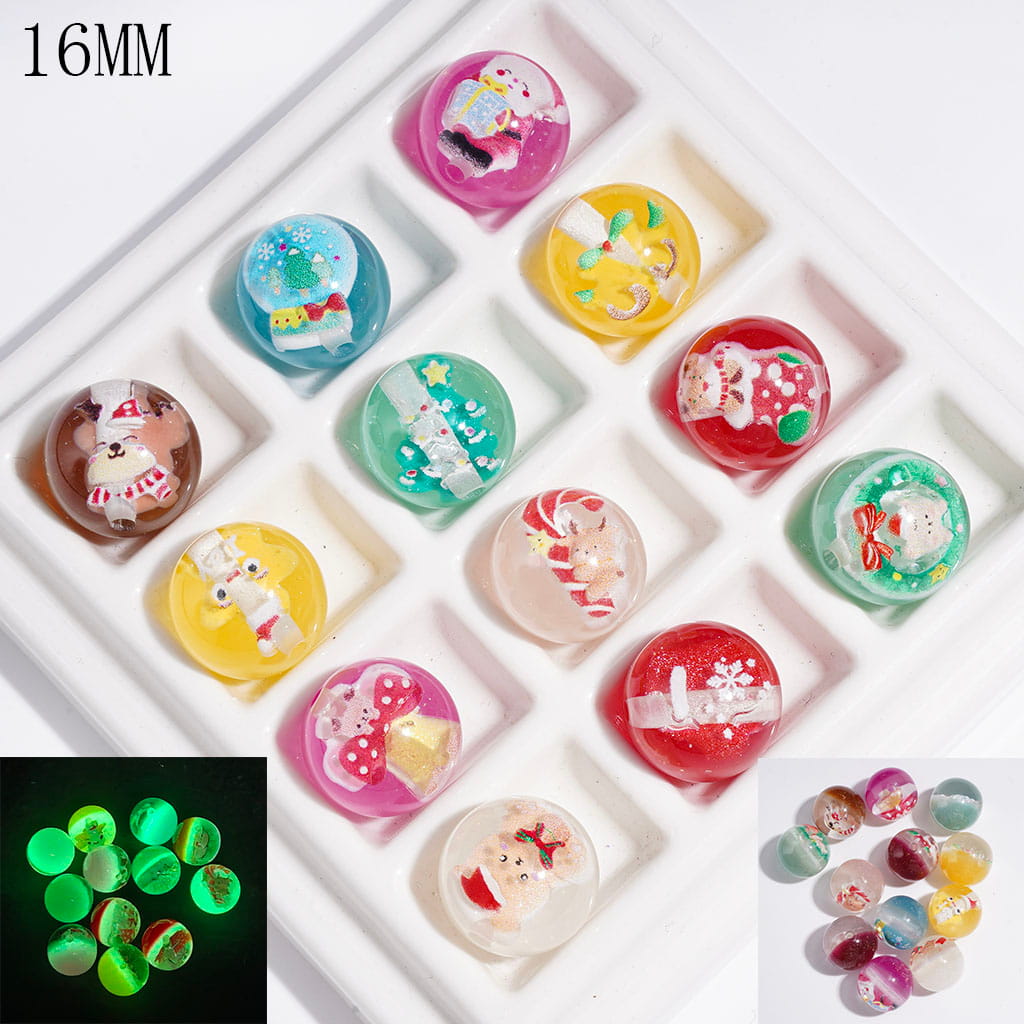 Luminous & Color Changing | Acrylic Beads for Bracelets with Double Colors and Christmas Theme, Gold Glitter, 16MM, Multi-Color Random Mix