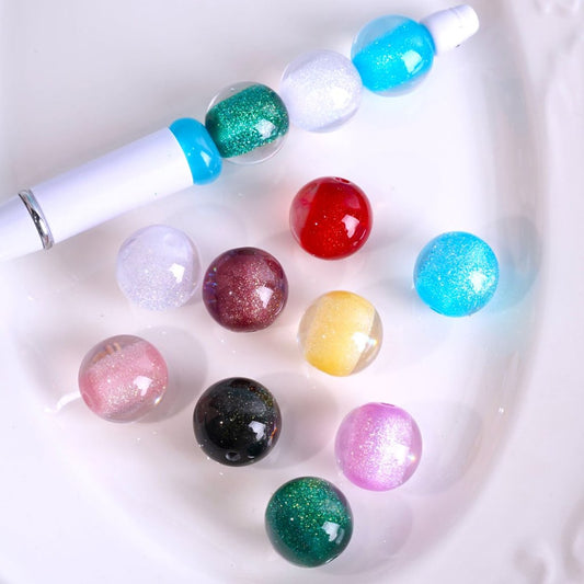 Shiny Cute Round Glittery Acrylic Beads, 16MM