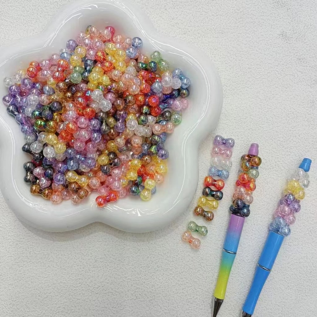 UV Coating Shiny Colorful Mini Bone Shape Acrylic Beads, Around 17*9MM, Please Read the Description