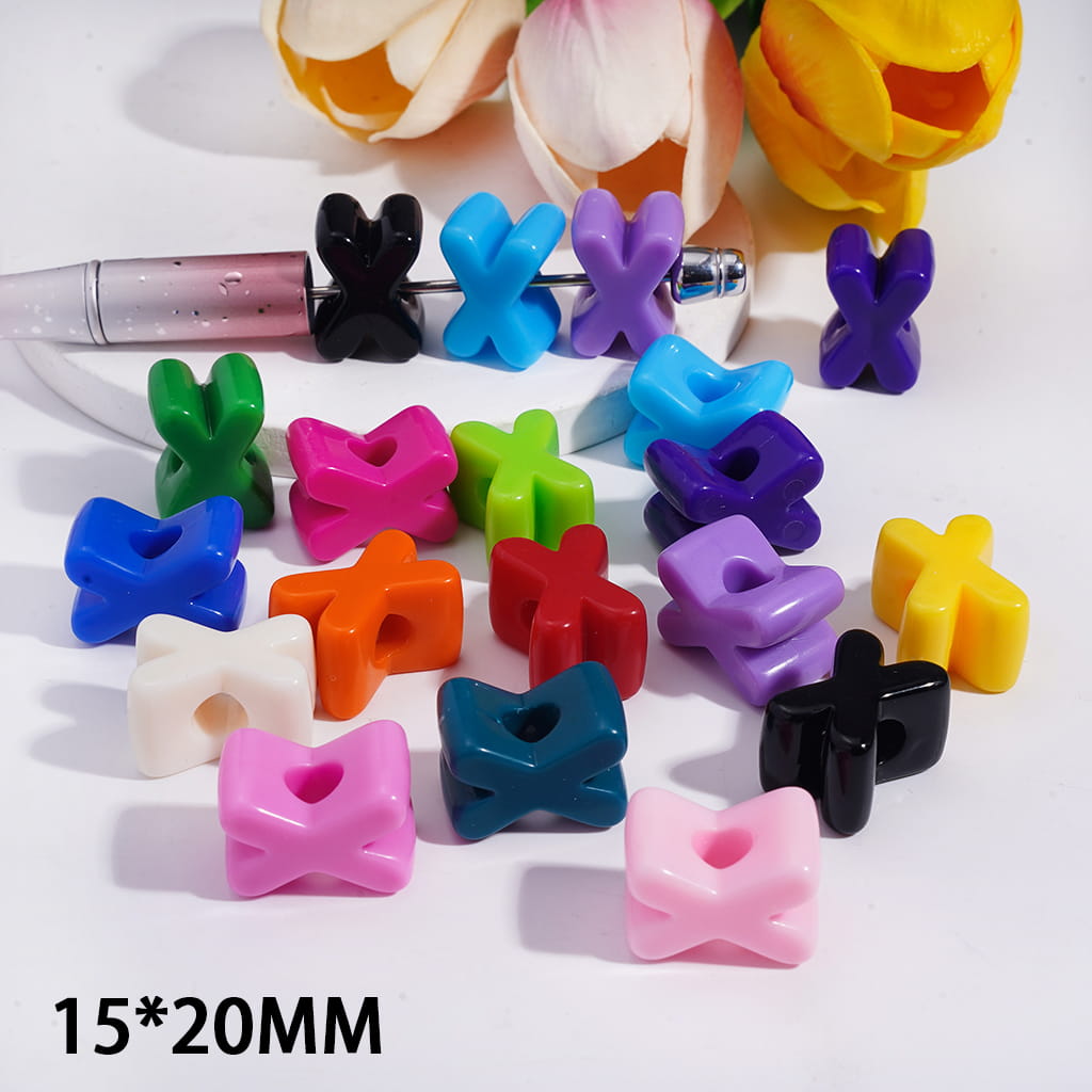 Big Hole Solid Color Letter X Shape Acrylic Beads Random Mix (The Hole Diameter is Around 6MM)