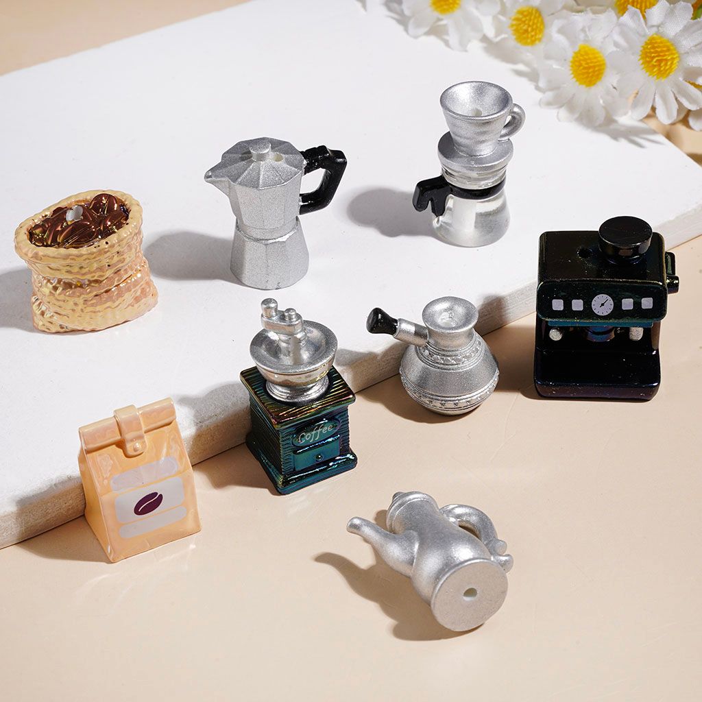 UV-Coated Cozy Coffee Essentials Moka Pot, Pour-Over Kettle, Maker & Grinder Acrylic Beads, Random Mix