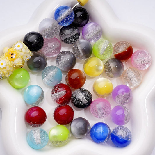 Multi-Color Cat Eye Style Silver Glitter Inside Acrylic Beads, 16MM