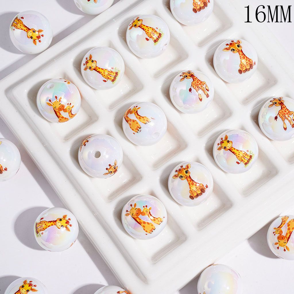 UV-Coated Adorable Giraffe Character Series printed Round Acrylic Beads for Bracelets, 16MM, Random Mix