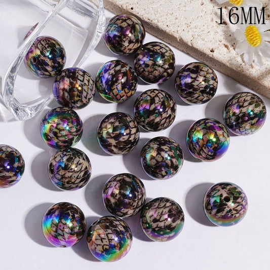 UV-Coated Elegant Snake Scale Pattern Printed Round Acrylic Beads for Bracelets, 16MM