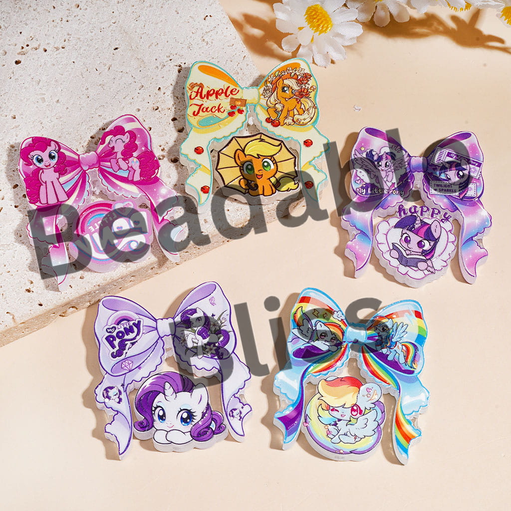 Unicorn Little Horse Character Theme Acrylic Beads Bow and Decoration, Random Mix (Please Read Description)