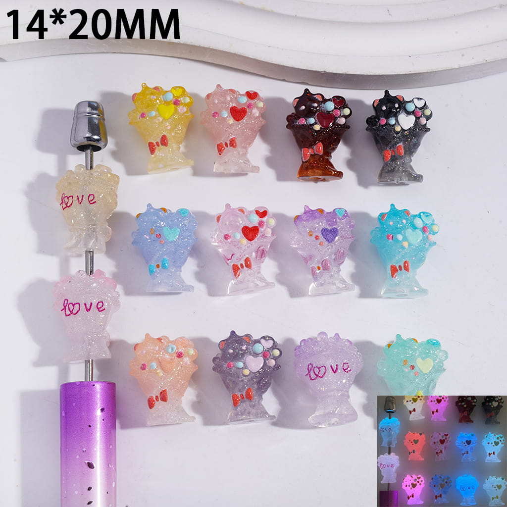 Luminous Flower Bouquet with Hearts, Bowtie & Text "LOVE", Acrylic Beads 14*20MM Random Mix