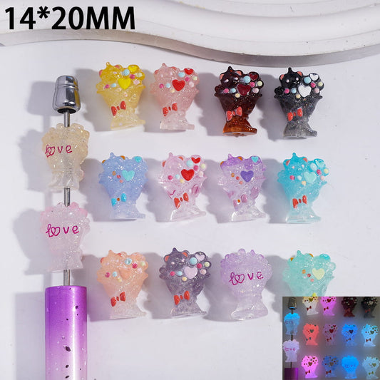 Luminous Flower Bouquet with Hearts, Bowtie & Text "LOVE", Acrylic Beads 14*20MM Random Mix
