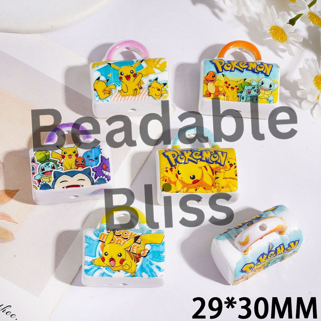 Yellow Monster Character Printed Handbag Acrylic Beads, 29*30MM Random Mix