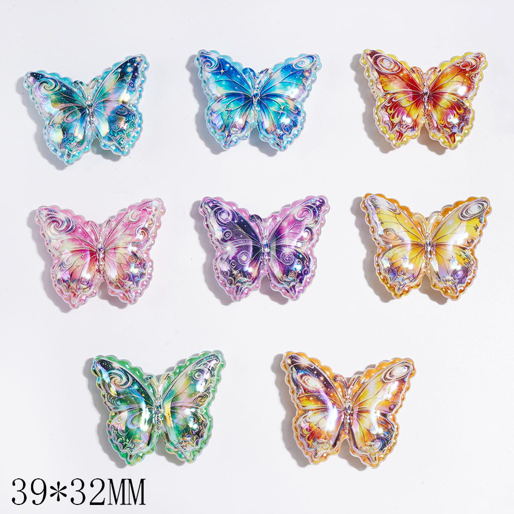 UV-Coated Adorable Magical & Shiny Butterfly Shaped Acrylic Beads, 39*32MM, Multicolor, Random Mix