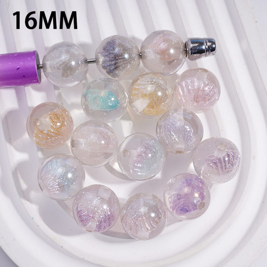 Sea Shell and Glitters Embedded Inside Bead Clear Round Acrylic Beads for Bracelets 16MM Random Mix