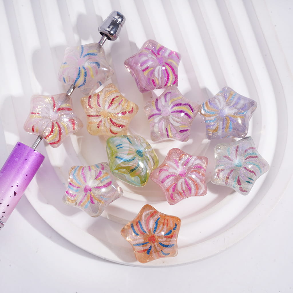Fireworks & Gold Glitter Semi-Clear Star Shape Acrylic Beads 22MM Random Mix