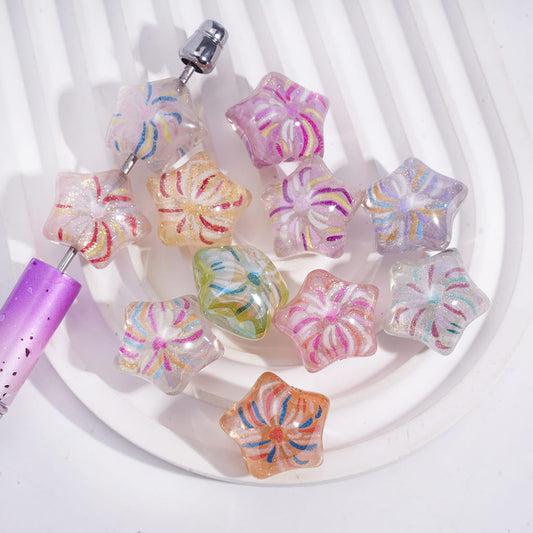 Fireworks & Gold Glitter Semi-Clear Star Shape Acrylic Beads 22MM Random Mix