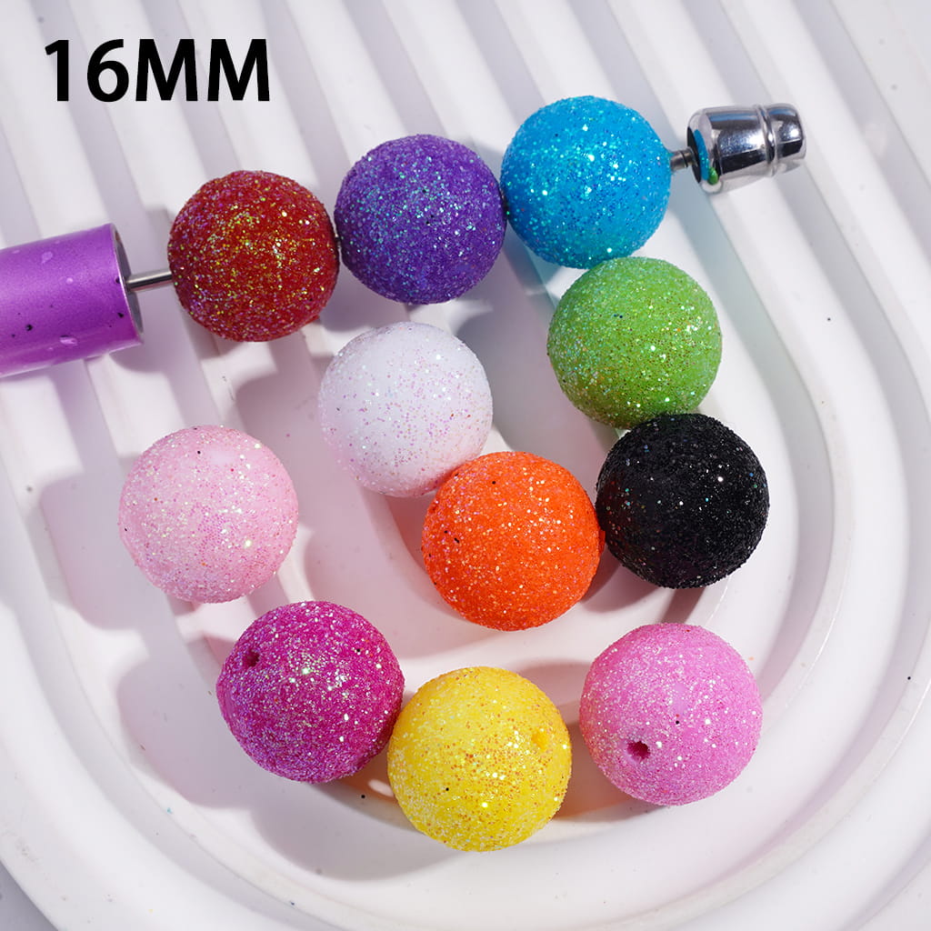 Shiny Glitter Solid Color Round Acrylic Beads for Bracelets 16MM Random Mix