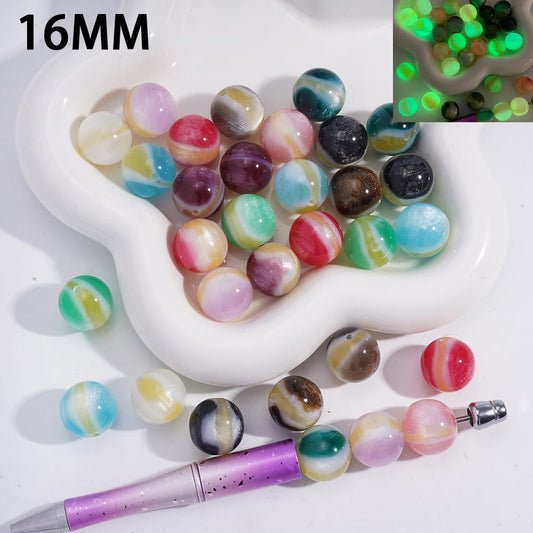 Luminous Cat Eye with Yellow Stripes & Three-Layer Effect Round Acrylic Beads 16MM Random Mix