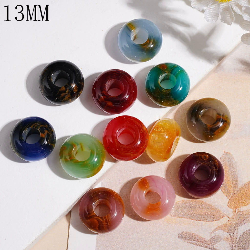 Wheel Acrylic Beads with Gold Glitter and Gradual Blending Texture, 13MM, Big Hole Beads, Random Mix, Multi-Color (The Hole Diameter is Around 4.5MM)