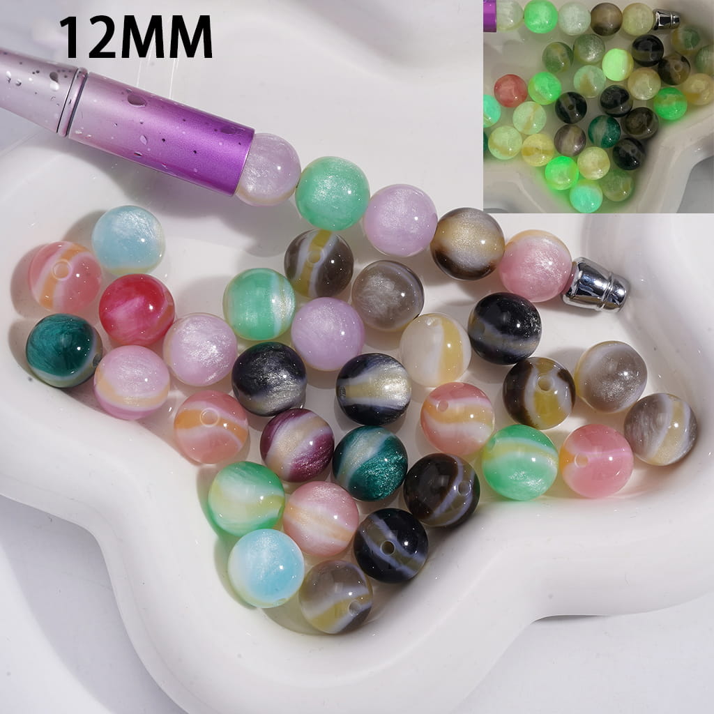 Luminous Three-Layer Effect Cat Eye Style with Yellow Stripes Round Acrylic Beads 12MM Random Mix