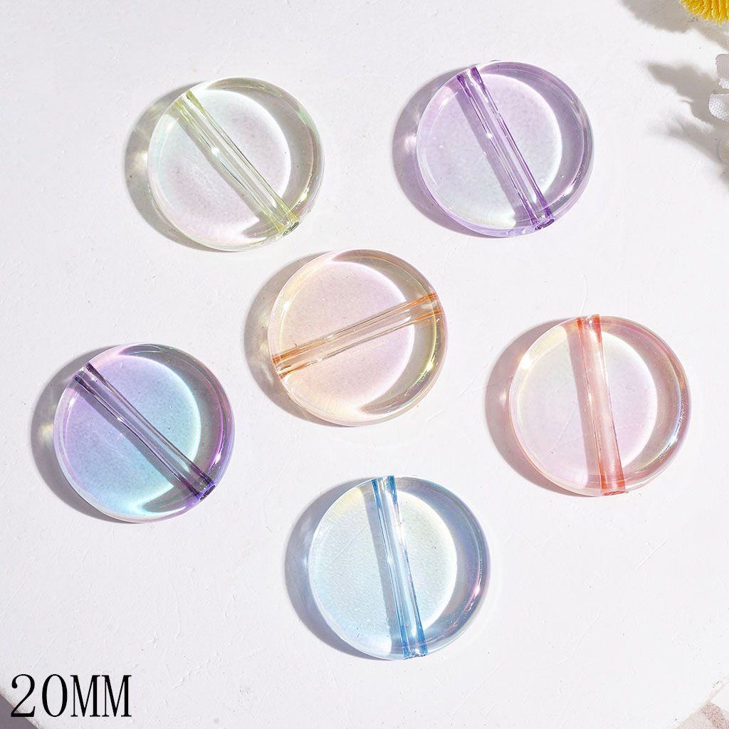 UV-Coated Clear Flat Round Acrylic Beads with Center Ridge, 20MM, Multi-Color Random Mix