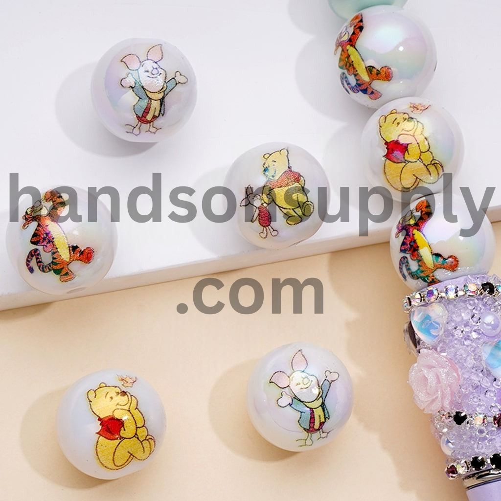 UV Coated Round White Acrylic Honey Bear Random Mix 16MM Beads