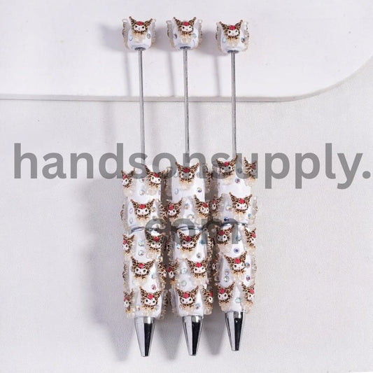 Cute Character Design Leopard Print with White Pearl & Sparkling AB Rhinestones Beadable Clay Pen