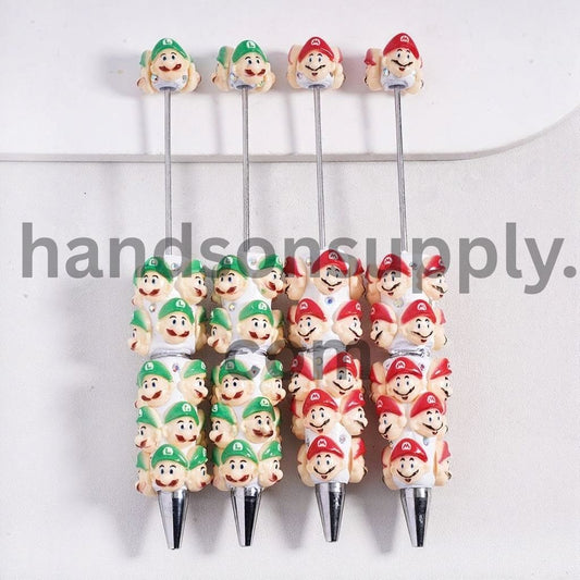 Cute Plumber with Red‑Green Hat, AB Crystal Rhinestones & Pearl Detail Beadable Clay Pen Random Mix