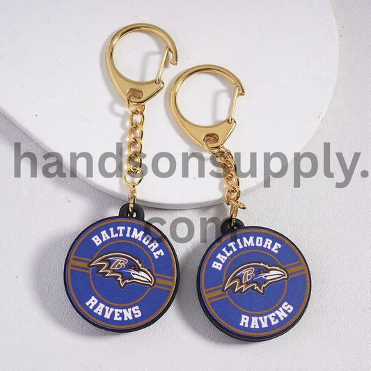Gold Metal Keychain with Lobster Clasp and Resin Charm Pendant Baltimore Football Design, Flat Round Shape Sports Fans & Accessories